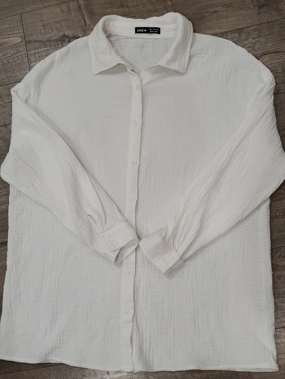 SHEIN White Gauze Button-Down Long Sleeve Shirt